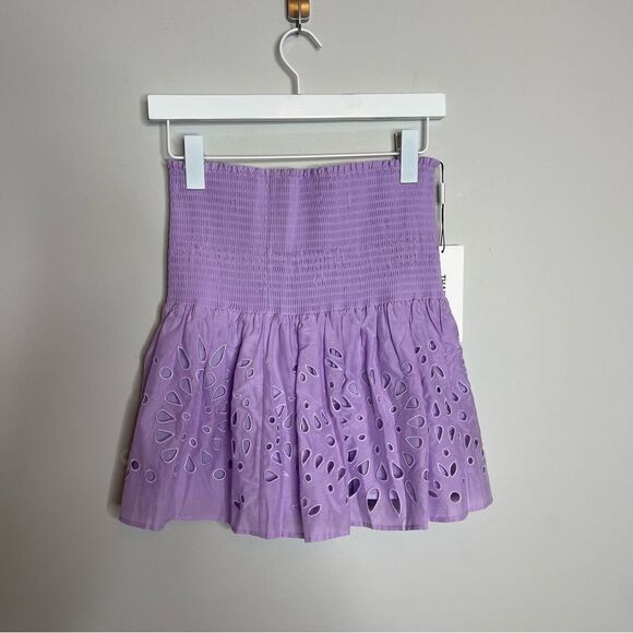 $250 NWT THAKOON EYELET SMOCKED WAIST MINISKIRT IN LILAC - Picture 2 of 6